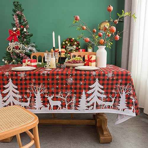 EHouseHome Indoor Outdoor Tablecloth Water Resistant Spill Proof Fabric Table Cover 60x102Inch Rectangle,Christmas Deer
