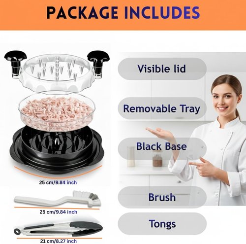 Chicken Shredder Tool by Twist - Ergonomic 10" Shredder with Tray, Brush & Tongs for Easy Meat Shredding