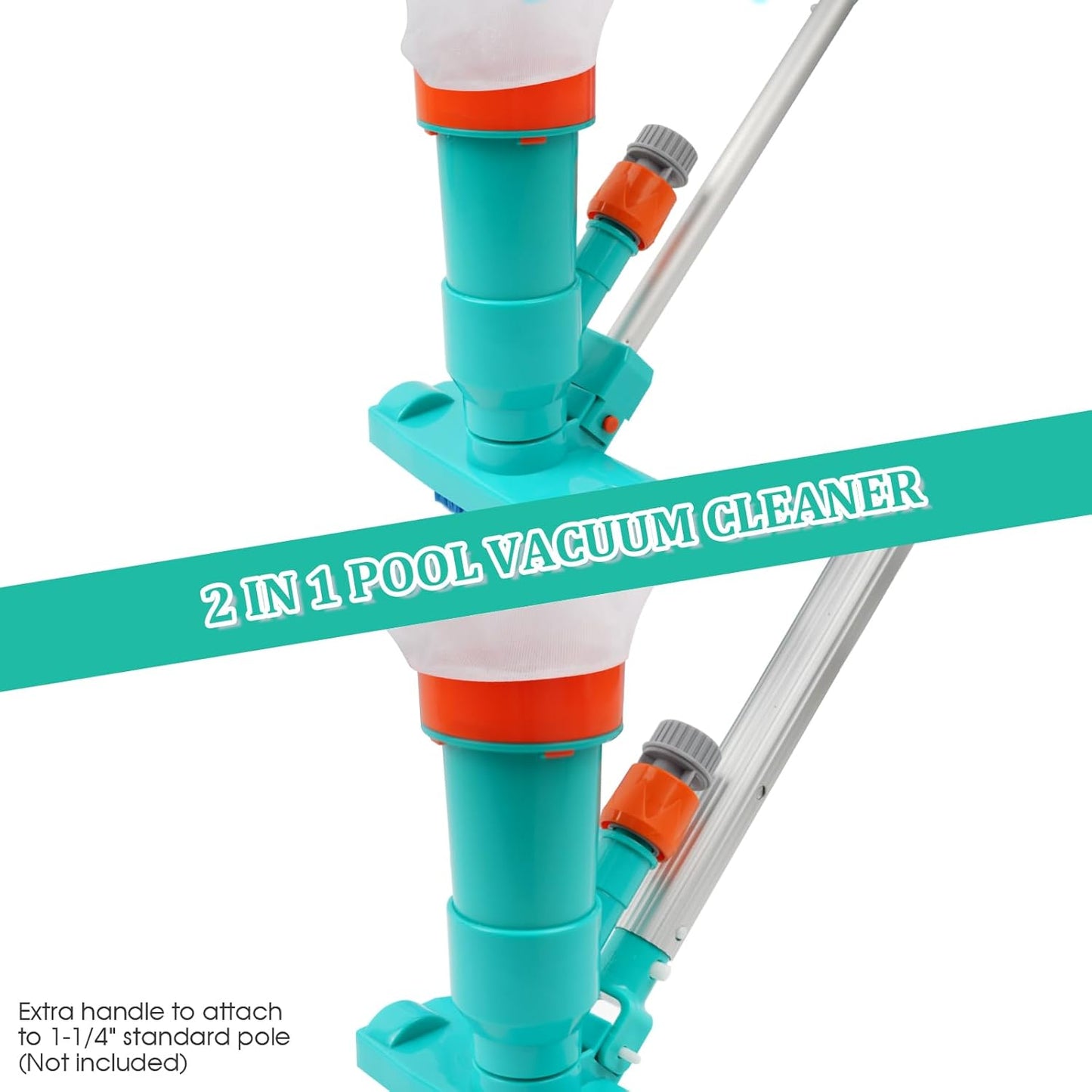 Premium Pool Vacuum Jet Underwater Cleaner - 3 Scrub Brushes, 2 Fine Mesh Bags, 56.5" Telescopic Pole for Above Ground Pools, Spas & Ponds