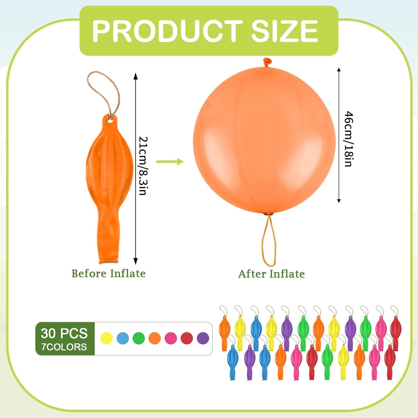 Skiennix Punch Balloons - Thickened Neon Heavy-Duty Balloons with Rubber Band Handle - 30pcs for Kids' Parties