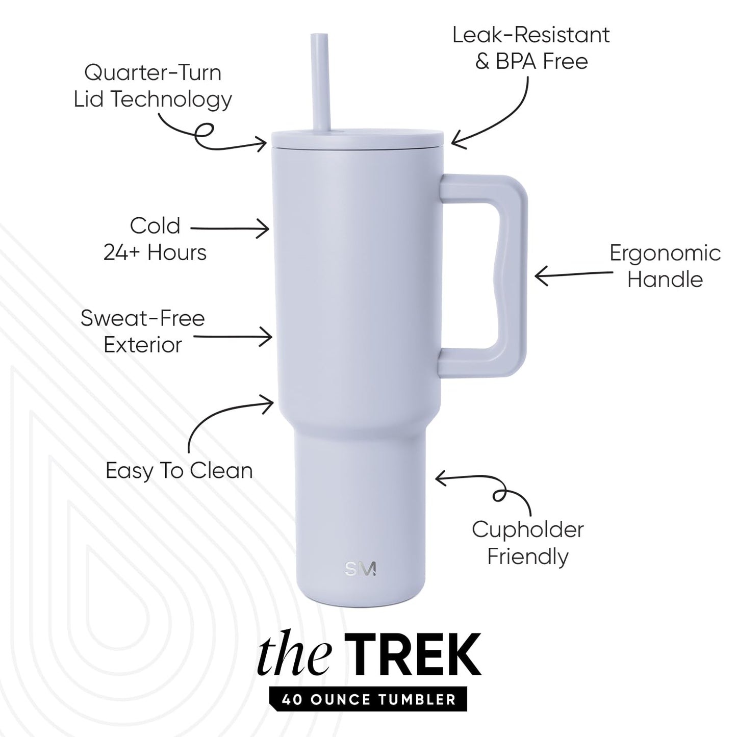 Simple Modern 40 oz Trek Tumbler with Handle and Straw Lid | Cup Holder Friendly Insulated Stainless Steel Travel Mug | Dreamscape
