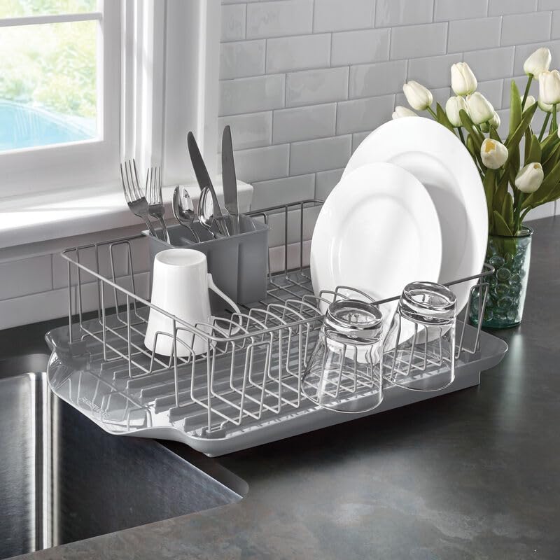 3-Piece Dish Drying Rack Set with Rust-Resistant Wire Basket and Removable Draining Board