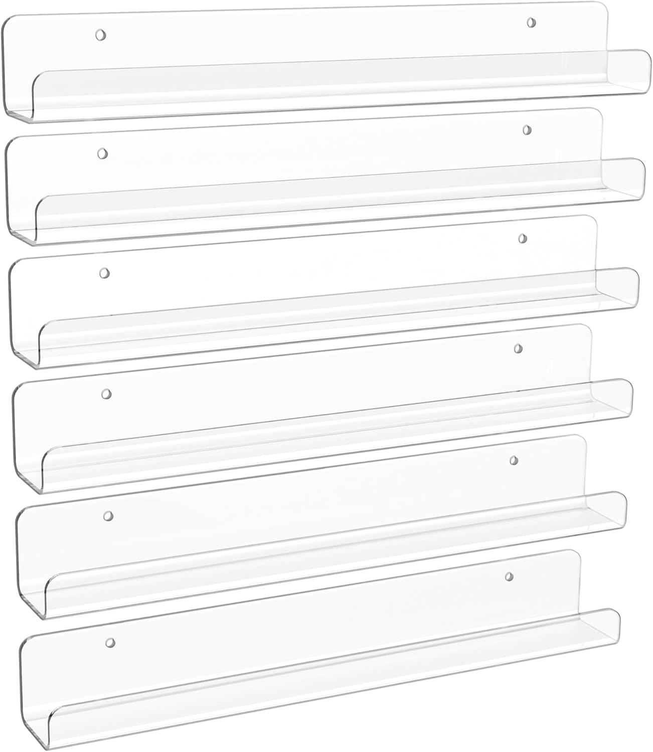 Upsimples Clear Acrylic Wall Shelves - 6 Pack, 1.7" x 12" for Nail Polish, Vinyl Records & Décor