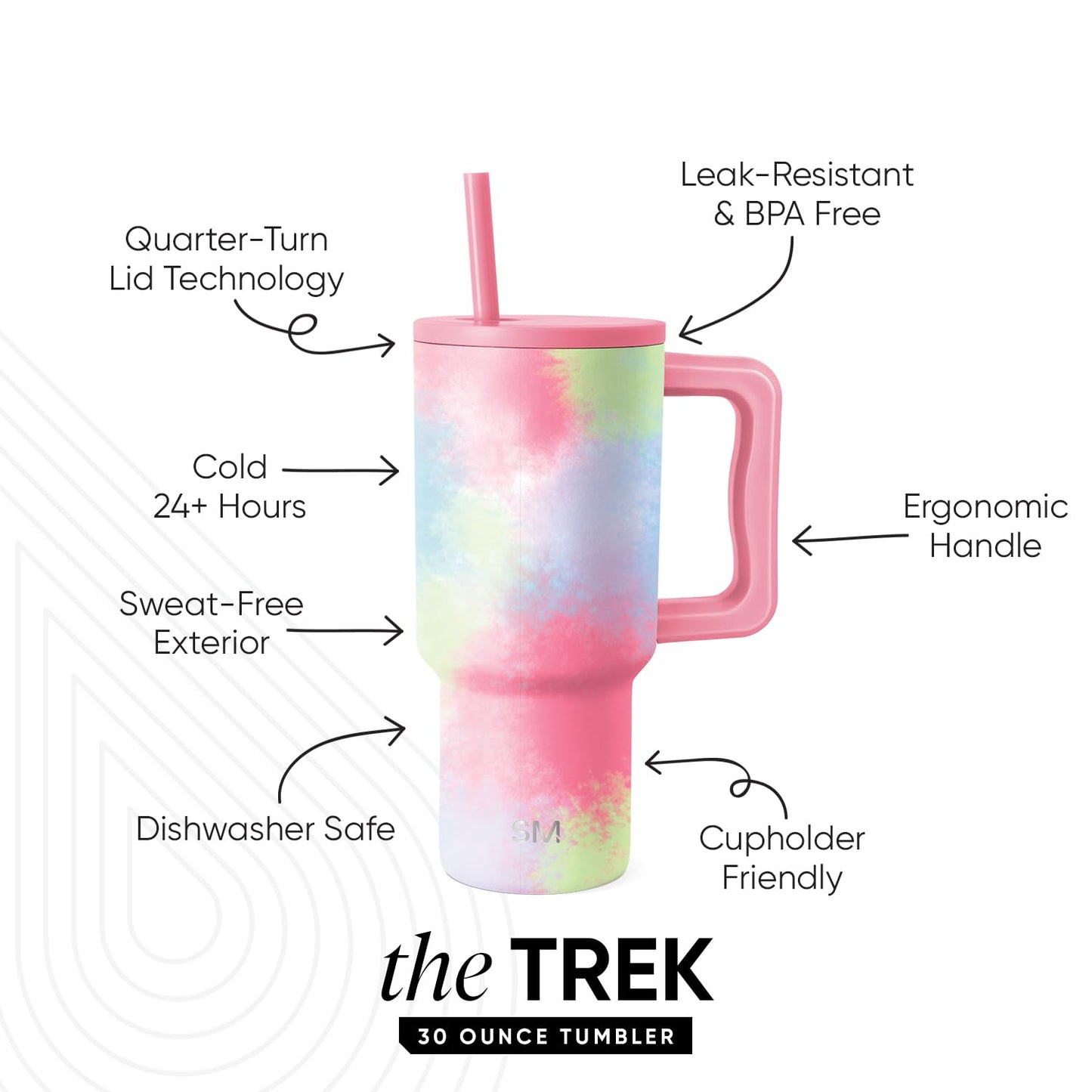 Simple Modern 30 oz Trek Tumbler with Handle and Straw Lid | Cup Holder Friendly Insulated Stainless Steel Travel Mug | Kaleidoscope