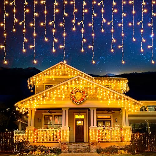 EcoNour Warm White Christmas Icicle Lights for Outside, 114.82 FT