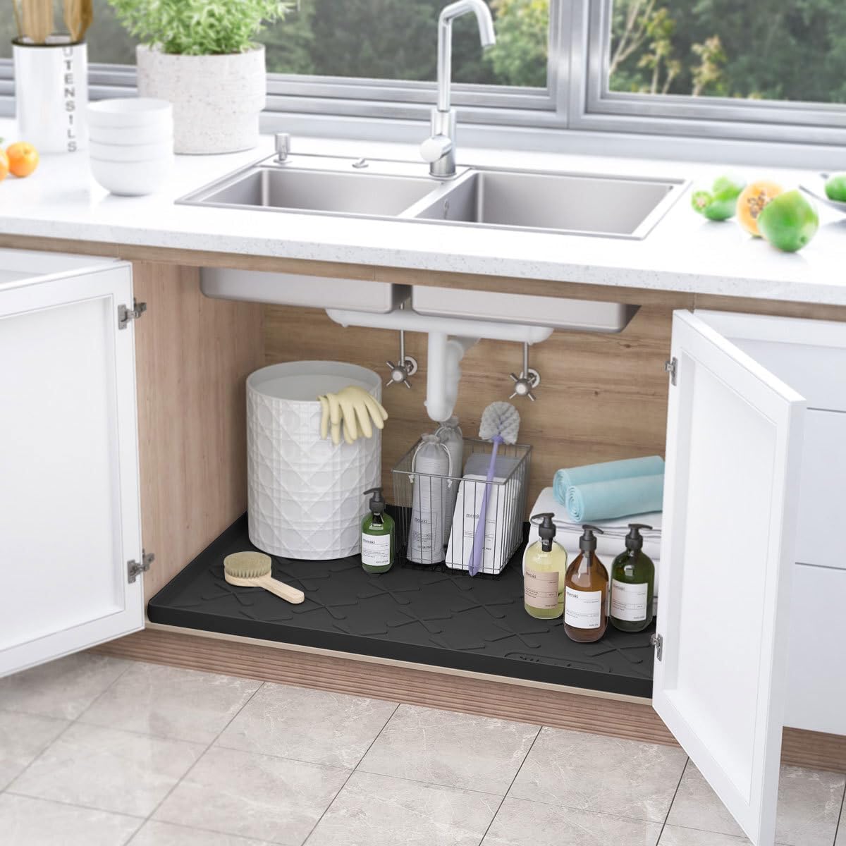 SIKADEER Silicone Under Sink Mat - Waterproof Cabinet Protector | 34" x 22" | Ideal for Pet Feeding & Home Organization