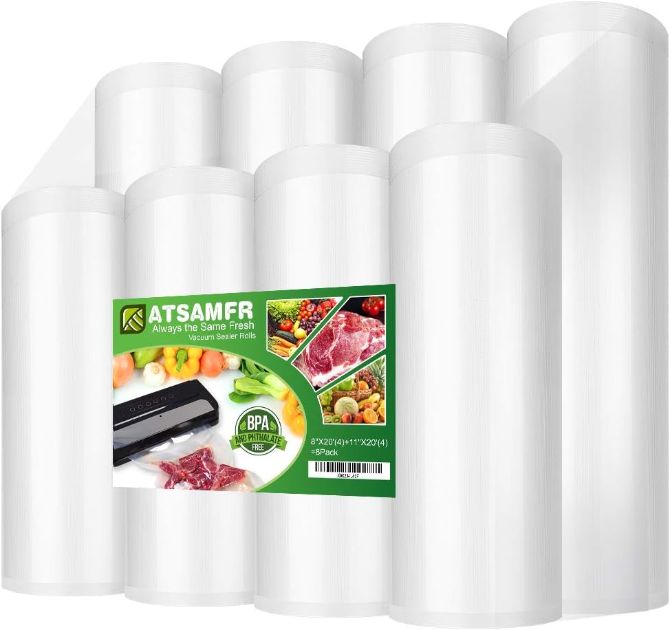 Vacuum Sealer Bags Rolls - 8 Pack Heavy Duty BPA-Free for Food Storage & Sous Vide | 8"x20' & 11"x20'