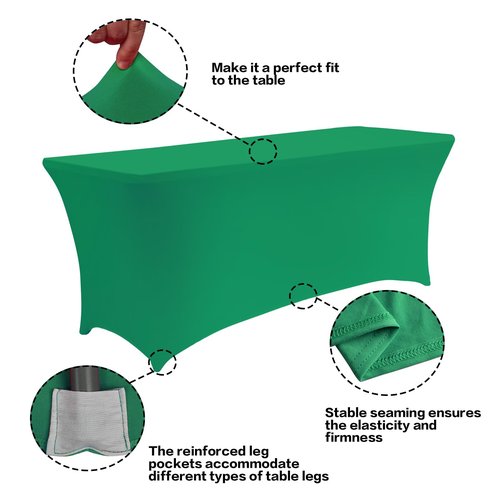 IVAPUPU 1 Pack 8FT Table Cloth for Rectangular Fitted Events Stretch Emerald Green Table Covers Washable Cover Spandex Tablecloth Protector for Party, Wedding, Cocktail, Banquet, Festival