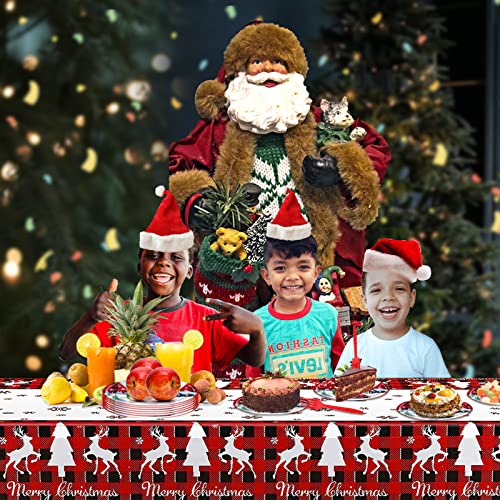 Poqirzan 3Pcs Christmas Tablecloth - Xmas Themed 54 x 108 inch with Tree & Reindeer Pattern - Party Table Decor (Variation: Christmas Tablecloth)