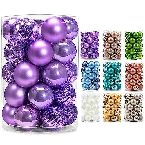 AMS 34ct Christmas Ball Mini Ornaments Party Decorations Shatterproof Festival Pendant Hangings for Xmas Tree Decor(1.57''/40mm,Light Purple)