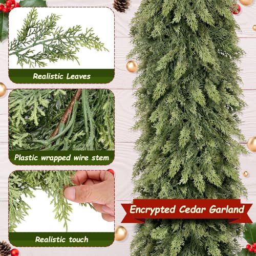 9FT Artificial Cedar Garland for Christmas Mantel - 2PCS Lush Holiday Decor