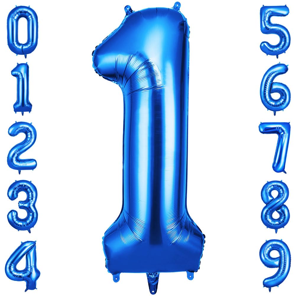 OFFCUP 40 Inch Blue Number 1 Balloon for 1st Birthday Decoration, Birthday Balloons Large Foil Number 1 Balloons Self Inflating for Boys Girls Men Women Birthdays Anniversary Party Decorations