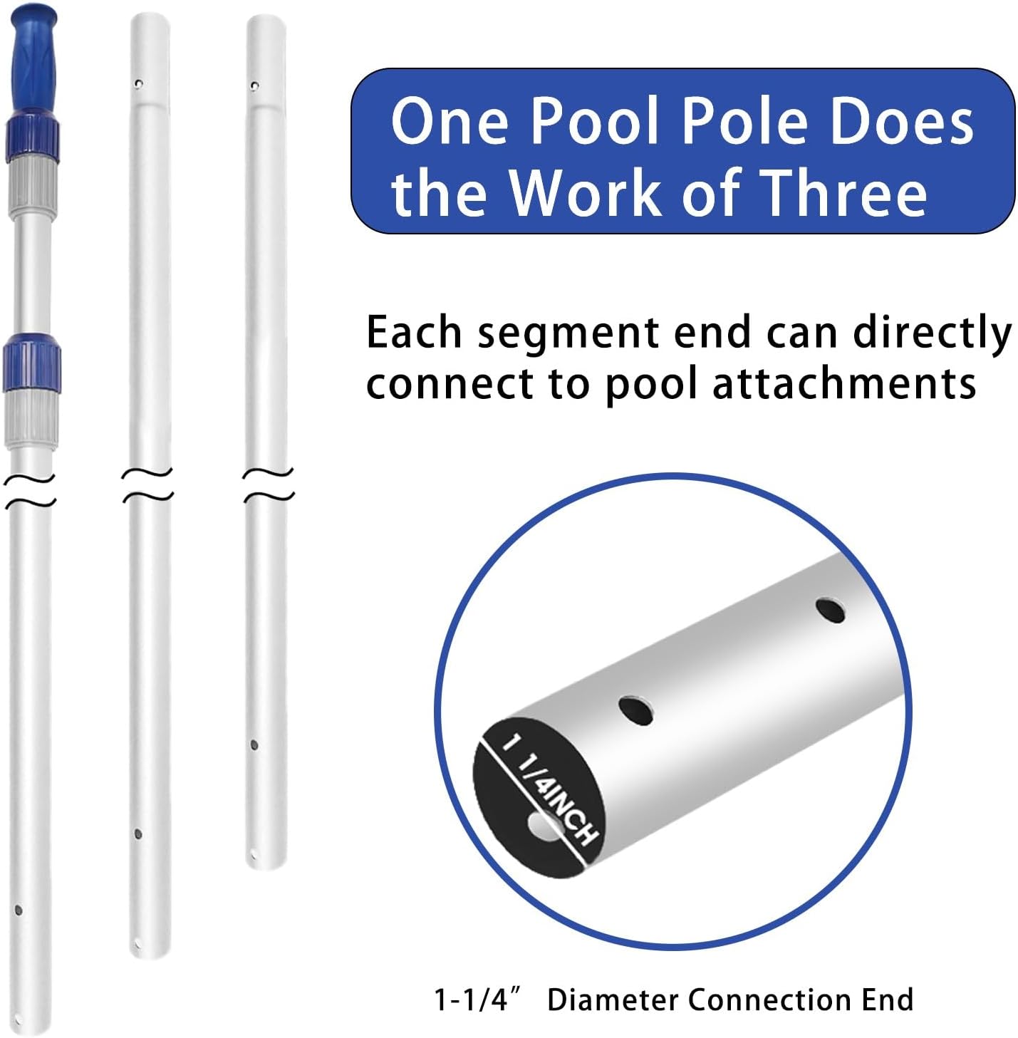 Poolvio 15 FT Telescopic Pool Pole - Adjustable Aluminum Skimmer Pole with Strong Grip & Lock
