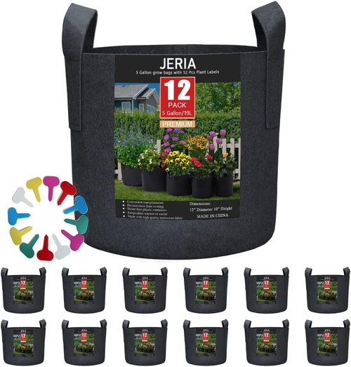 JERIA 12-Pack Grow Bags - 5 Gallon Heavy Duty Nonwoven Garden Pots with Reinforced Handles