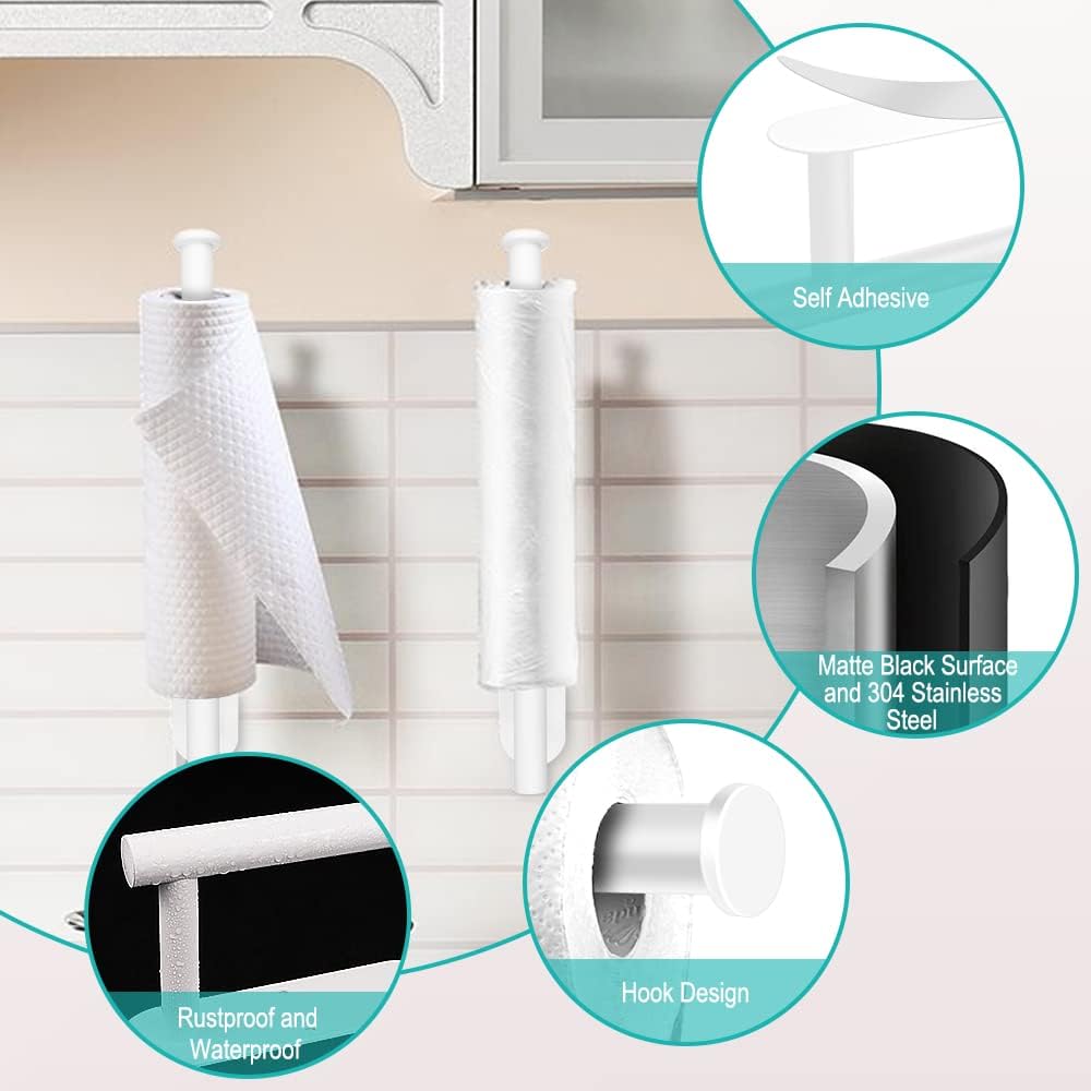 MGahyi Paper Towel Holder - Wall Mount Stainless Steel Rack | Self-Adhesive or Drilling, 13.2 Inch, White