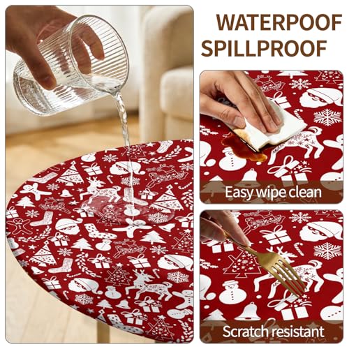 Artsgoo Christmas Round Fitted Tablecloth 52-Inch for 46-50 Inch Tables