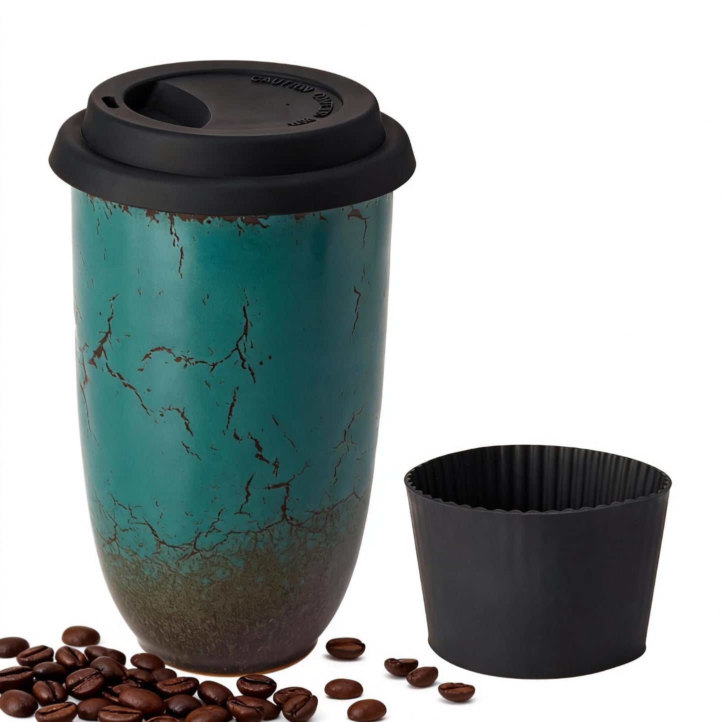 Moxhendix Ceramic Travel Mug With Lid, On the Go Coffee Mug.16oz-Ceramics Coffee Tumbler. Dishwasher and Microwave Safe.Reusable Coffee Mug-Suitable for travel, office, car cup，Daily use.