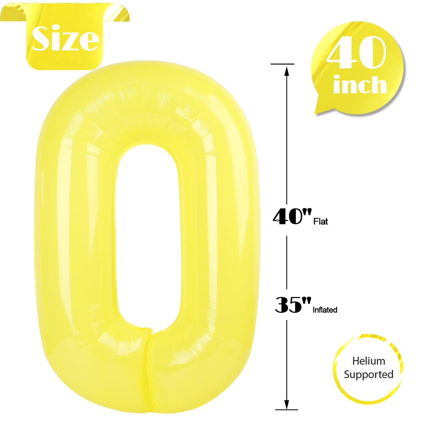 Yellow Number Balloon 40 Inch, 0 Number Balloons, 10 20 30 40 50 Numbers Balloon Birthday Decorations, Party Supplies for Women