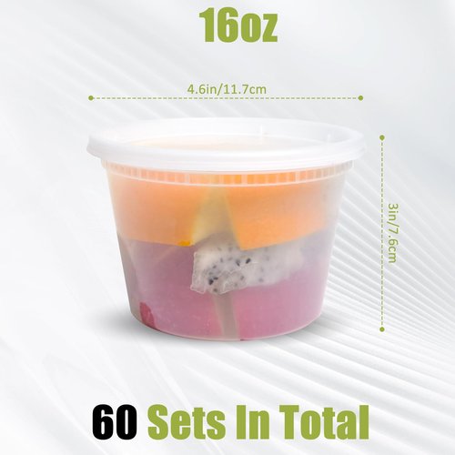 EASYTRIP (60 Sets 16oz Plastic Soup Containers with Lids, Food Storage Containers with Airtight Lid, Meal Prep Containers, BPA Free, Freezer Safe, Dishwasher Safe, Microwave Safe, Stackable