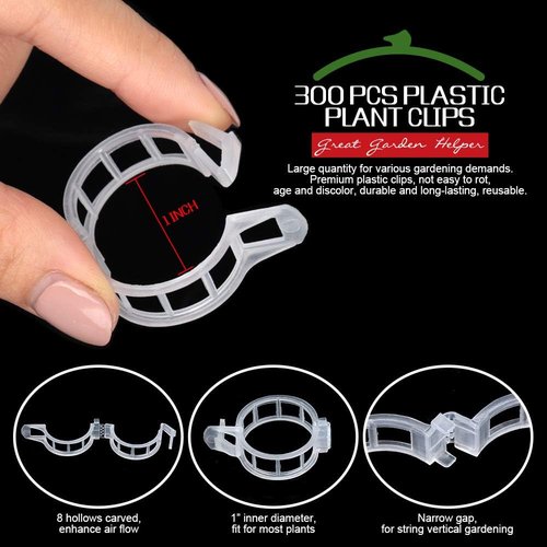 FANDAMEI Plant Support Clips - 300 PCS Plastic Garden Ties for Tomatoes, Cucumbers & Vines | 1” Inner Diameter