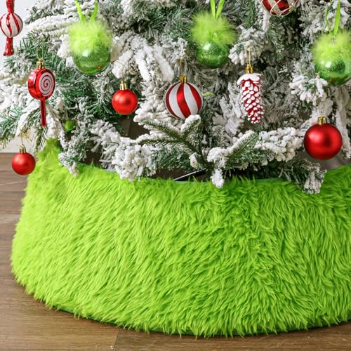 Lime Green Faux Fur Christmas Tree Collar | Adjustable Plush Tree Ring