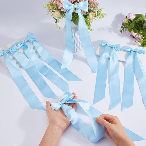 DICOSMETIC 12Pcs Sky Blue Bow Candlestick Decor - Large Bowknot Ribbons for Weddings & Parties