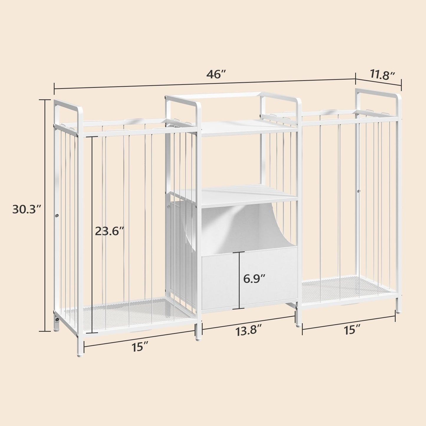 MAHANCRIS Stuffed Animal Storage, Large Stuffed Animal Net with Kids Bookshelf and Toy Storage, Double-Sided Plush Toy Holder with Movable Fabric Box for Kids Room, Playroom, Nursery, White TBWT17101