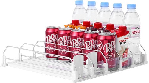 Drink Organizer for Fridge - Skiennix Automatic Pusher Glide Soda Dispenser | Holds Up to 25 Cans, 12oz-20oz