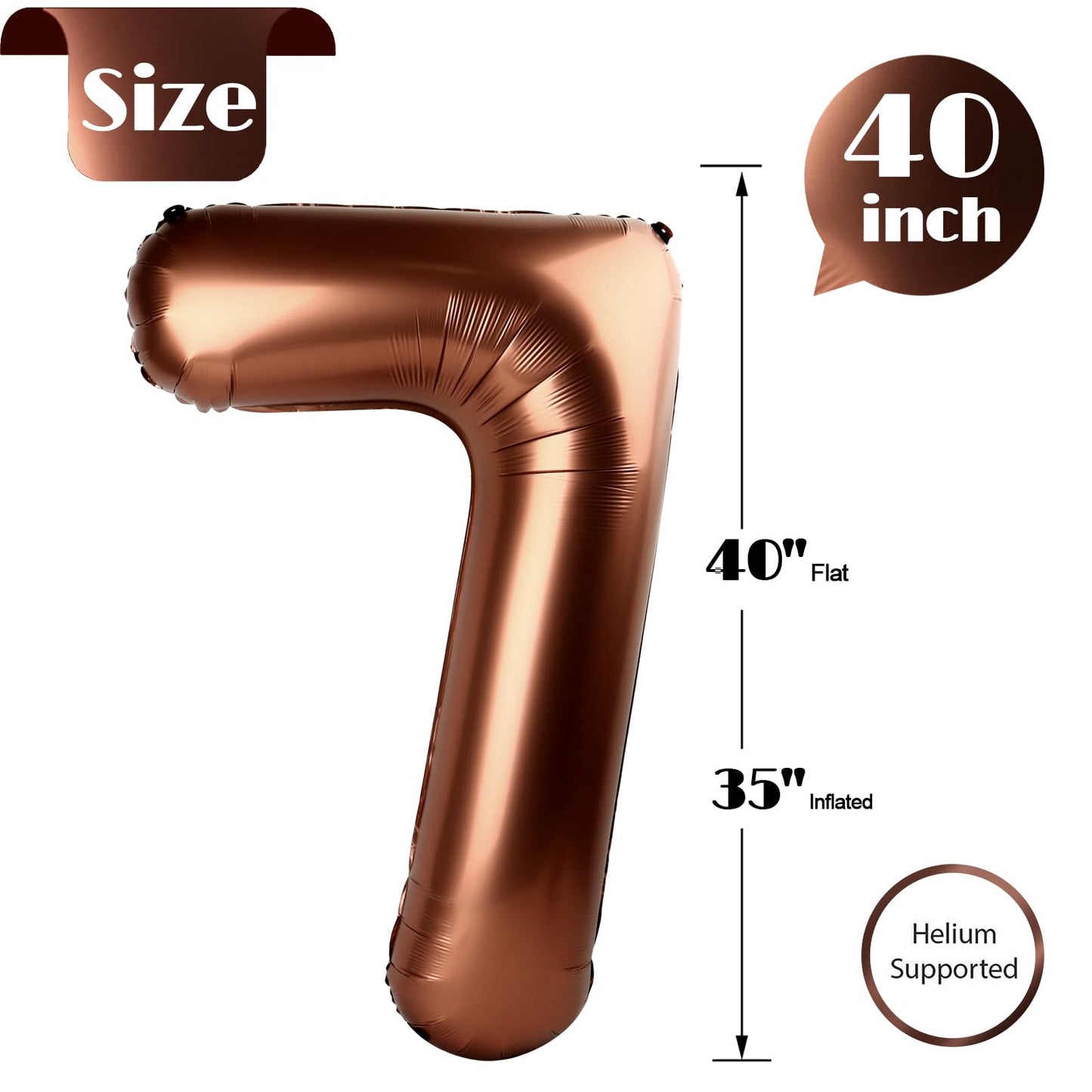 Dark Brown 7 Balloon, Coffee Brown Number Balloons 40 Inch, 7th Chocolate Birthday Decorations for Kids Girls Boys Party Decoration for Women Men, Number 7 Balloon