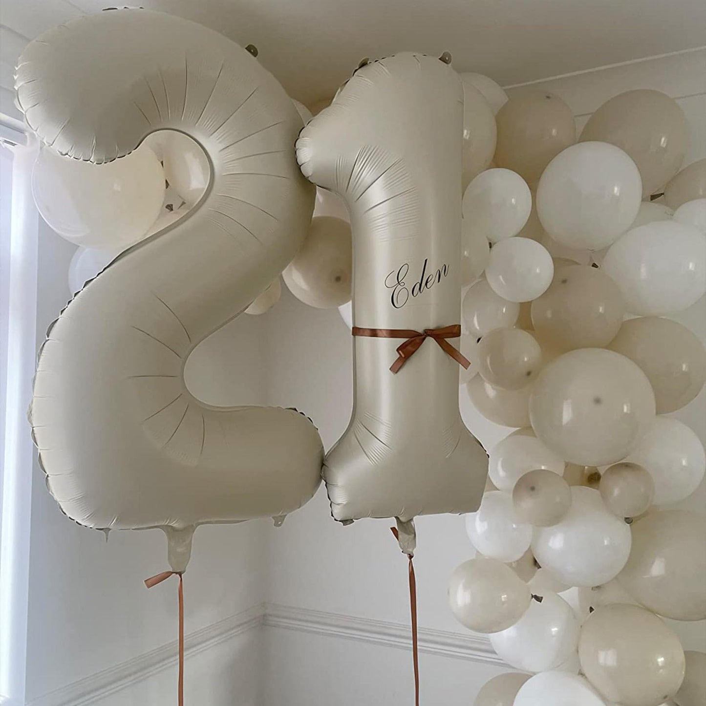 PatiCool 40 Inch Beige Number Balloon 1, Large Cream Number Foil Mylar Balloons for Birthday Party Celebration Decorations Supplies, Digital Balloons for Wedding Anniversary Events Decorations