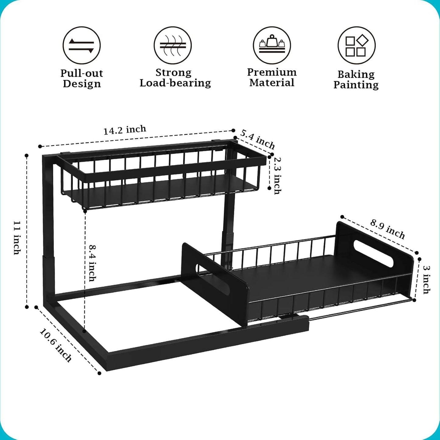 REALINN Under Sink Organizer - 2-Tier Pull-Out Cabinet Storage Shelf | Black, Easy Access Design