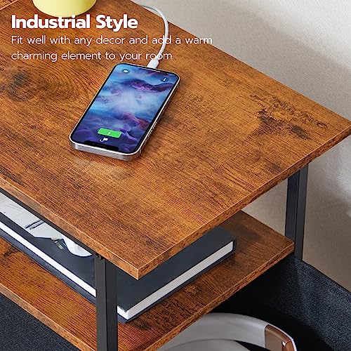 End Table with Charging Station Set of 2 - Rustic Brown and Black Nightstands with USB & Power Outlet