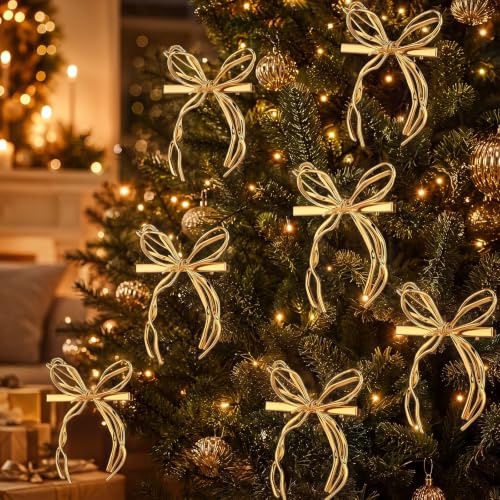 12 Pcs Gold Metal Bow Ornaments with Clip for Christmas Tree