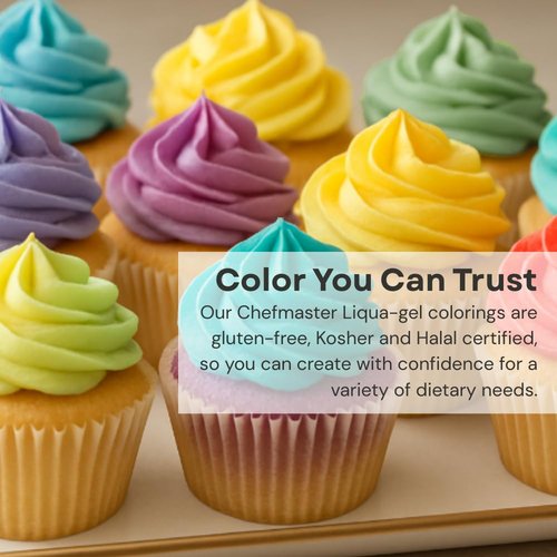 Chefmaster - Natural Liqua-Gel Food Coloring Kit - Natural Gel Food Coloring - 4 Count Pack - Plant-Based Ingredients, Naturally Vibrant Colors, Blends Easily - Made in the USA