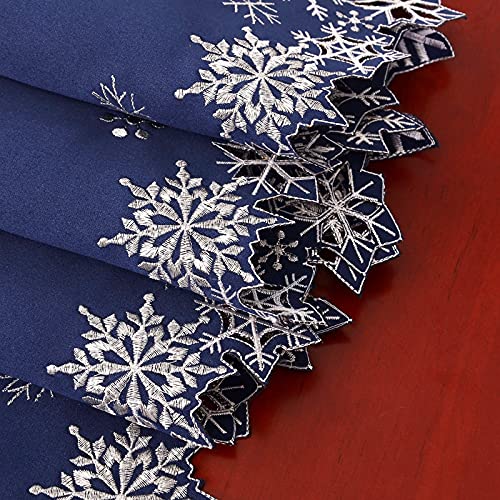 Simhomsen Embroidered Snowflakes Christmas Table Runner 14x69 Inches Navy Blue