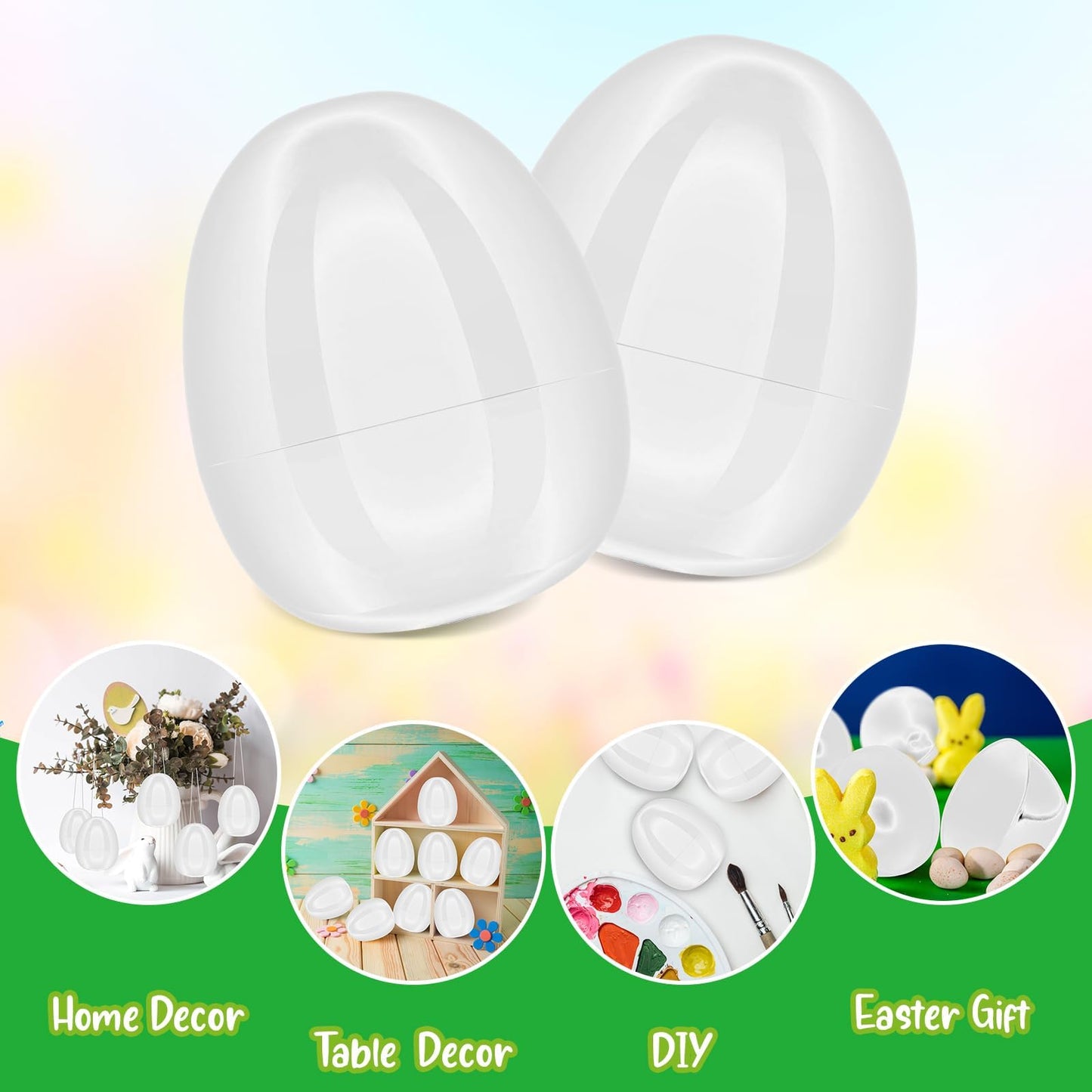zsccxq 12 Pcs 4 Inch White Fillable Empty Plastic Easter Eggs Bright Easter Basket Stuffers for Easter Egg Hunt Surprise For Party Favor Decorations Boys Girls (White, 12)