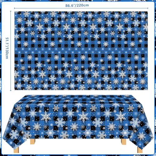 4 Pack Christmas Checkered Snowflake Tablecloths Blue & Black Buffalo Plaid 51 x 86"
