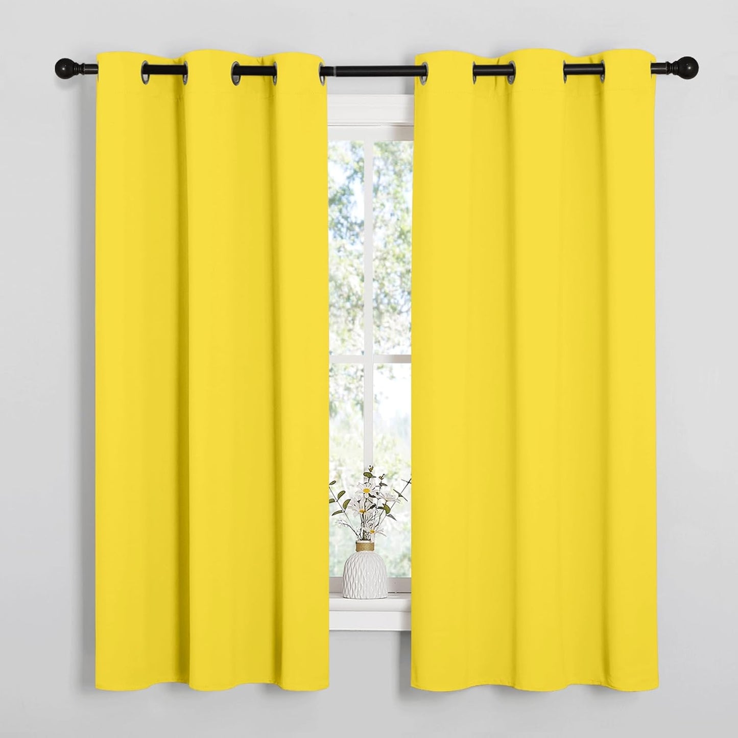 NICETOWN Bright Yellow Thermal Insulated Curtains - Solid Grommet Top Drapes for Nursery (1 Pair, 42 x 63 Inches)