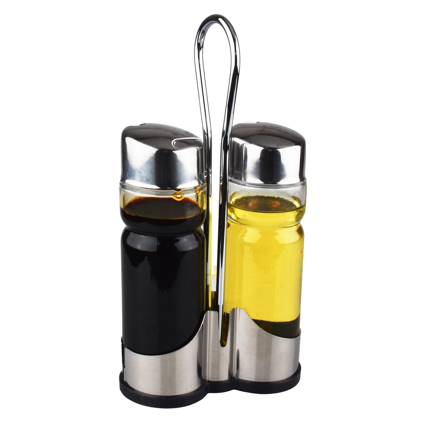 Oil and Vinegar Dispenser Set with Stainless Steel Holder,Clear Glass Olive Oil Dispenser Bottle