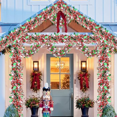 Kreyfer 4-Pack Christmas Tinsel Garlands 26.4 ft with Snowflake & Tree Cutouts