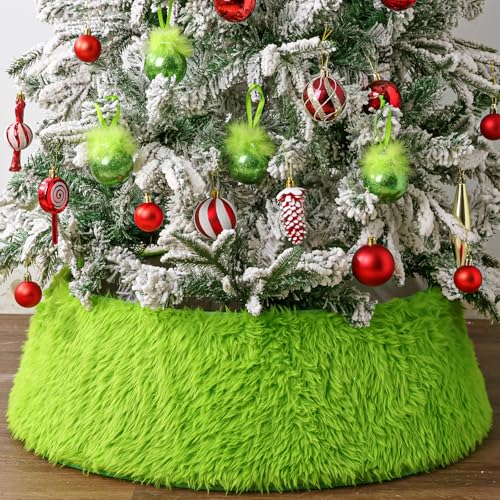 Lime Green Faux Fur Christmas Tree Collar | Adjustable Plush Tree Ring