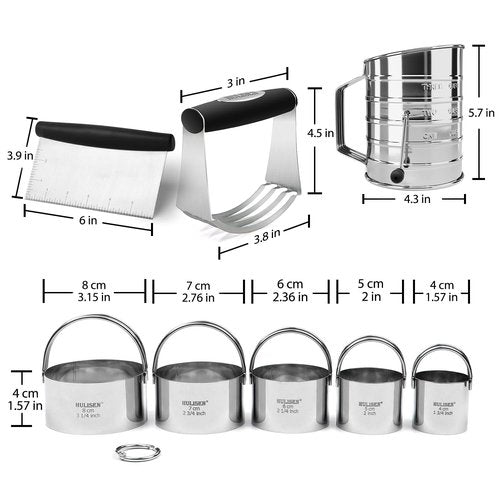 HULISEN Pastry Cutter, Dough Blender, 3 Cup Flour Sifter and Biscuit Cutter, Stainless Steel Dough Cutter, Professional Baking Dough Tools for Cooking Cookies and Donuts(4 Pcs/Set)