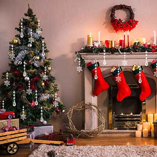 YUJUN 38PCS Christmas Tree Crystal Decorations Winter Snowflakes Christmas Icicle Drops Ornaments Hanging Chandelier Pendants Beads for Xmas Winter New Year Wedding Party Decor