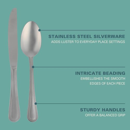 Gibson Home Sinta 87-Piece Stainless Steel Flatware Set - Elegant Bead Border Design, Service for 12