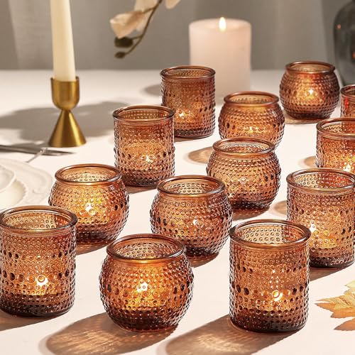 TRIRITE Amber Votive Candle Holders Set 36 Pack with 2 Sizes for Fall & Weddings