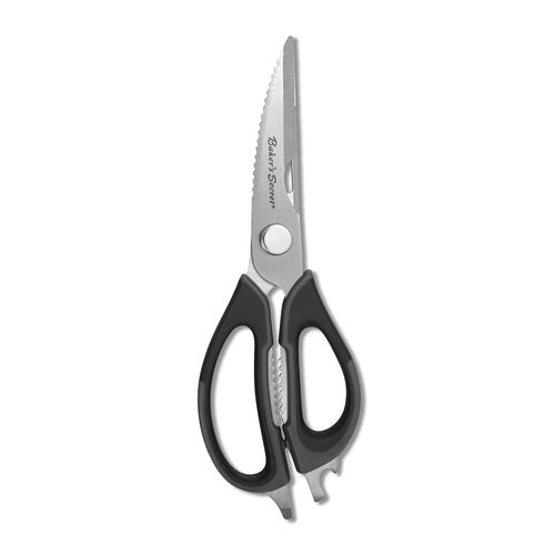Baker's Secret - All Purpose Kitchen Scissors, 8.5" Stainless Steel with Nut Cracker feature, Bottle Opener, Kitchen Shears, Dishwasher Safe - Black Handle