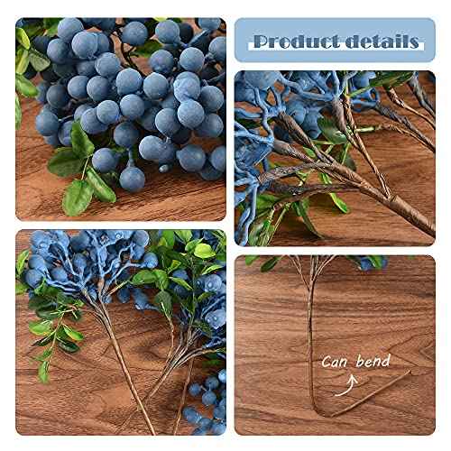 HUIANER Artificial Berries, 4pcs Artificial Blueberry with Stems Christmas Lifelike Fruits Fake Blueberries Simulation Flowers for Valentine's Day DIY Bridal Bouquet Home Decoration
