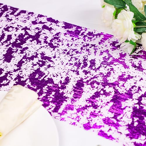 Snowkingdom Purple Glitter Metallic Foil Sequin Mesh Table Runner 49FT