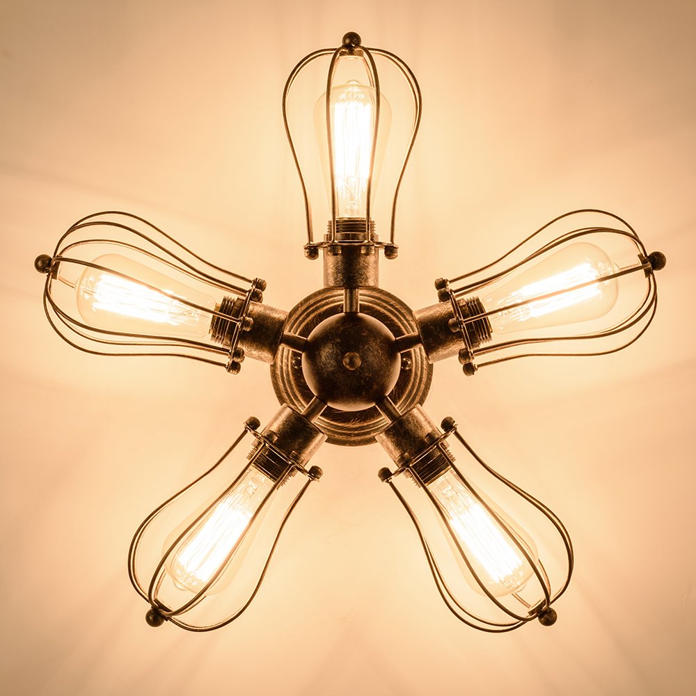 moonkist Vintage Ceiling Light Industrial Semi-Flush Mount Ceiling Light Metal Fixtures Painted Finish (with 5 Light) (Bronze)