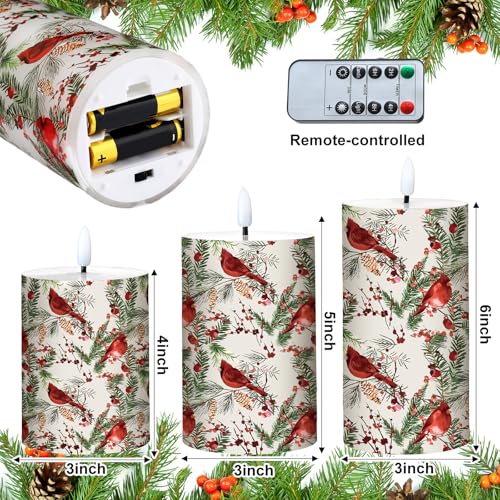 Conelist Red Cardinal Christmas Flameless Candles with Remote - 3 Pack
